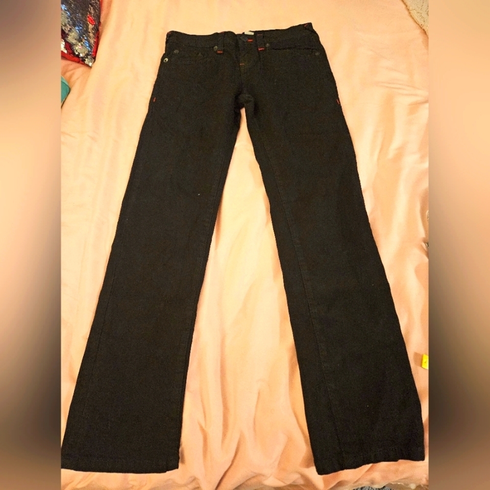 True‎ Religon Women's Black Jeans With Red Accents Jr Sz 16